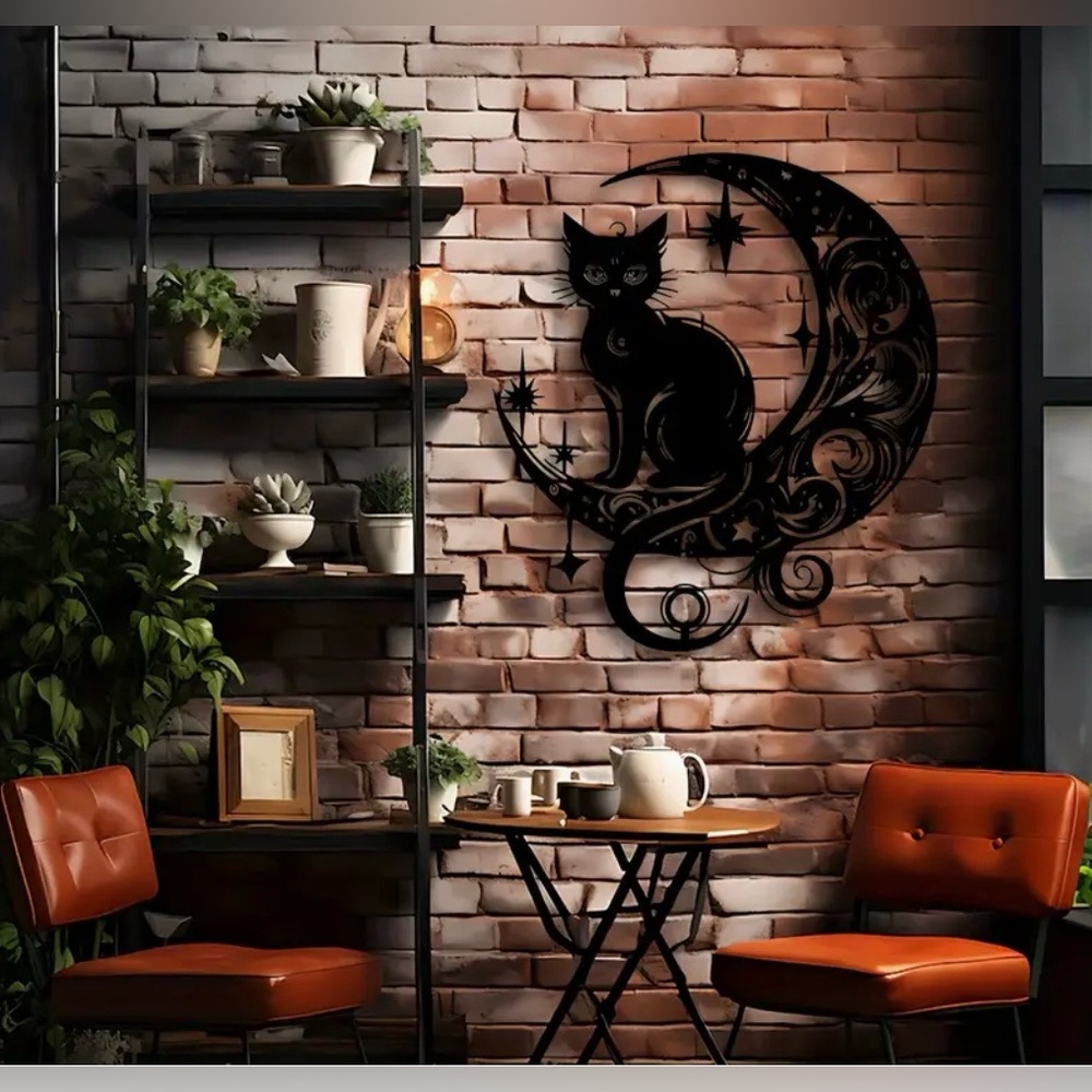 Art Deco Style Cat Sitting on the Moon 2D Flat Acrylic Wall Carving Gothic New - Picture 9 of 9